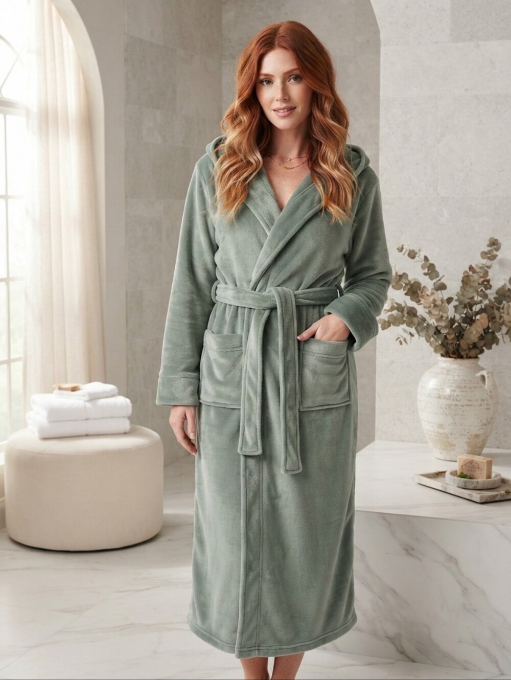 New Women's Plush Robe Hoodie Plush Flannel Fleece L - Picture 6 of 10